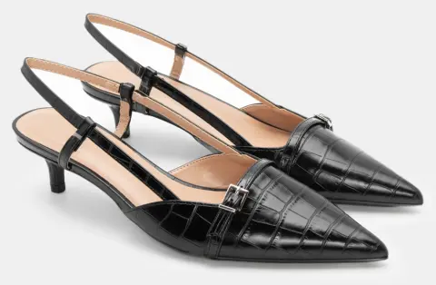 Γόβες Μυτερές Slingback Croco - Μαύρο