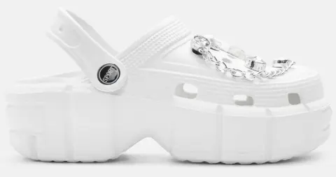 Παντόφλες Σαμπό με Διακοσμητικά απο Strass & Αλυσίδα - Λευκό