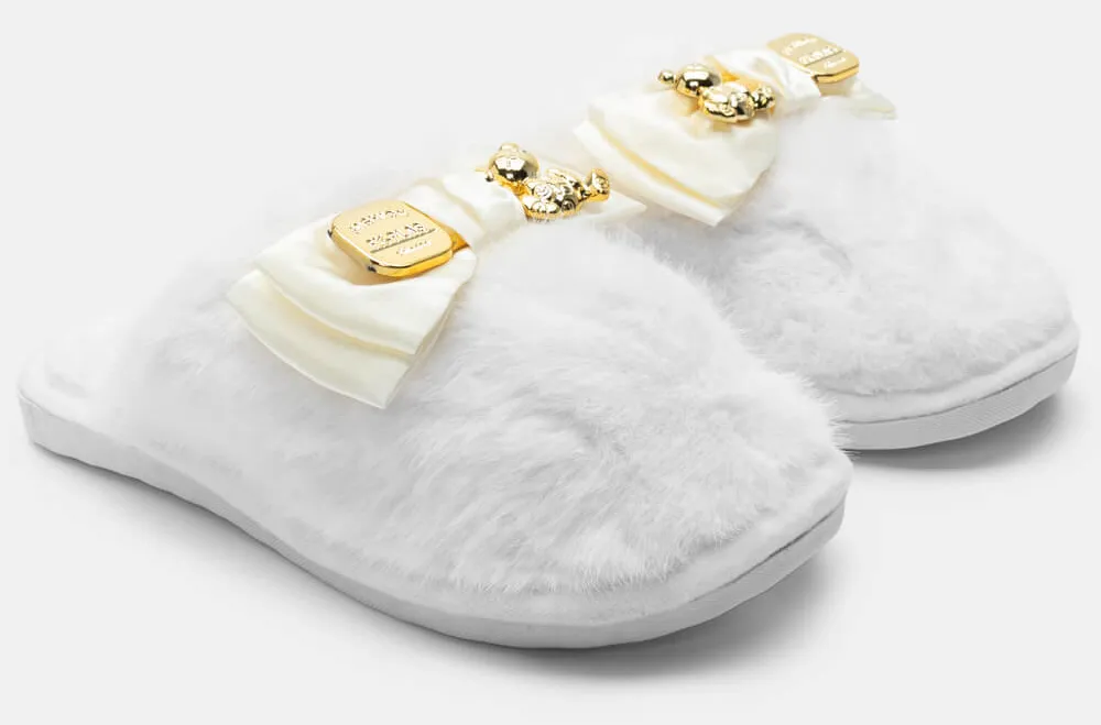 Παντόφλες Γούνινες με Διακοσμητικά - Λευκό