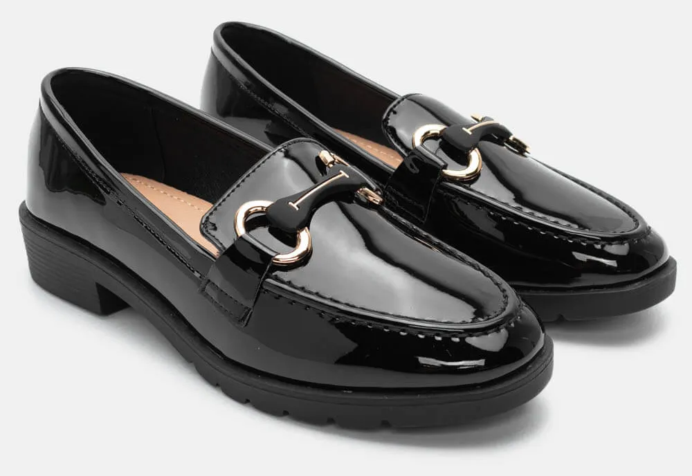 Μοκασίνια με Διακοσμητική Αγκράφα - Μαύρο-Λουστρίνι