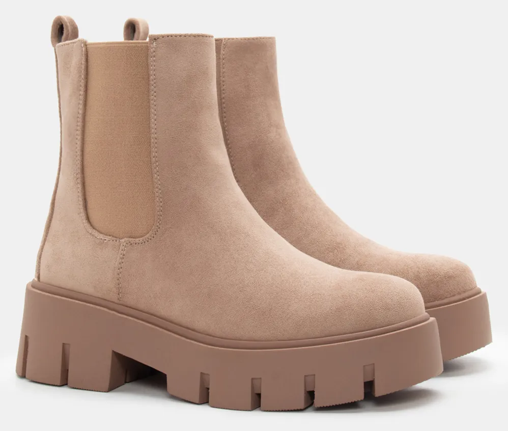 Μποτάκια Chelsea με Τρακτερωτή Σόλα - Μπεζ-Σκούρο