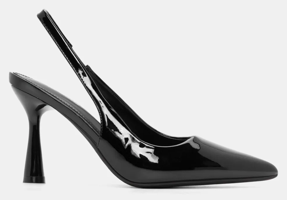 Γόβες Μυτερές Slingback - Μαύρο-Λουστρίνι