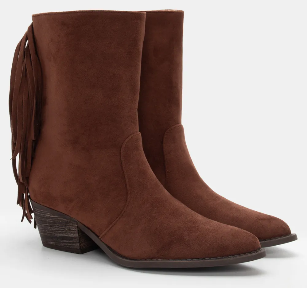 Μποτάκια Cowboy Μυτερά με Κρόσσια - Καφέ