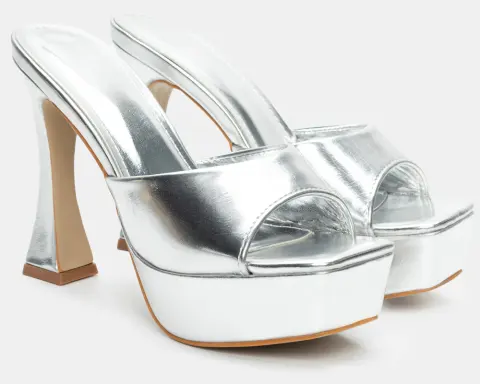 Mules Λουστρίνι με Φιάπα - Ασημί
