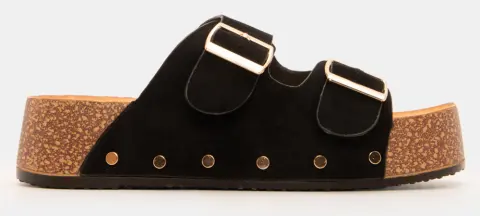 Σανδάλια Flatform με Διπλές Τόκες & Τρούκς - Μαύρο