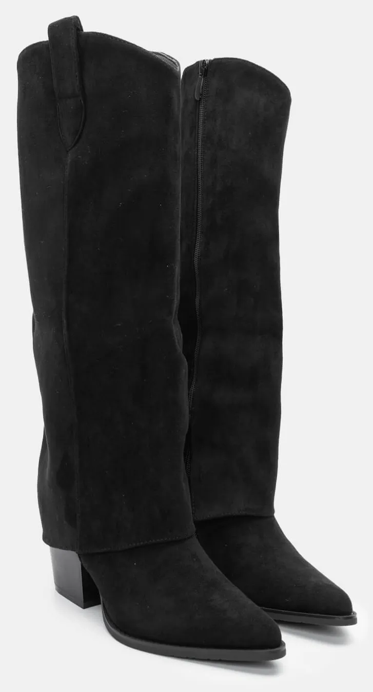 Μπότες Cowboy με Εφέ Αναδιπλούμενης Φάσας - Μαύρο