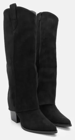 Μπότες Cowboy με Εφέ Αναδιπλούμενης Φάσας - Μαύρο