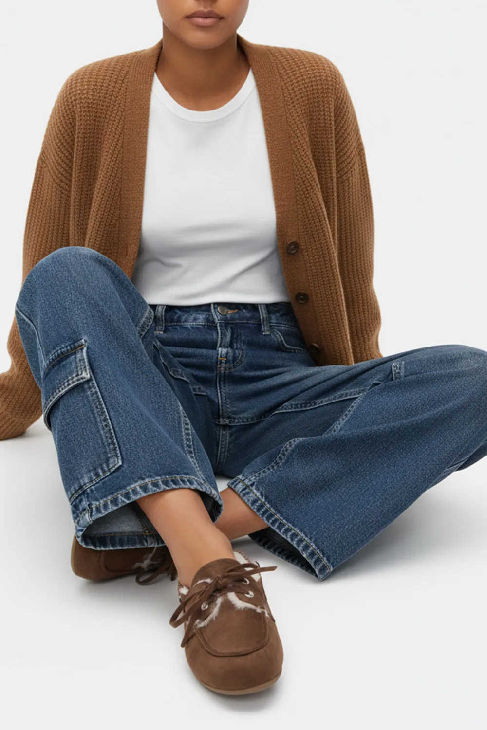 Μοκασίνια με Εσωτερική Επένδυση Γούνας & Κορδόνια - Καφέ Σκούρο