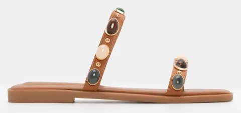 Flat Σανδάλια με Διακοσμητικές Πολύχρωμες Πέτρες - Κάμελ