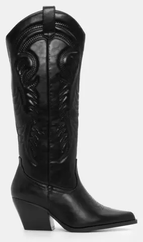 Μπότες Cowboy Μυτερές με Κέντημα - Μαύρο