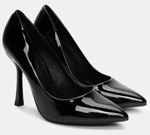 Γόβες Μυτερές Μονόχρωμες - Μαύρο-Λουστρίνι