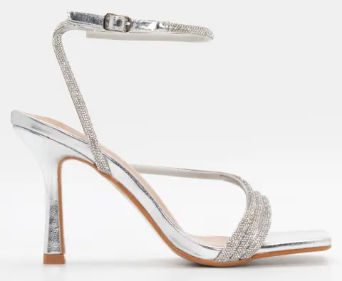 Πέδιλα με Χιαστί Λουράκια από Strass - Ασημί