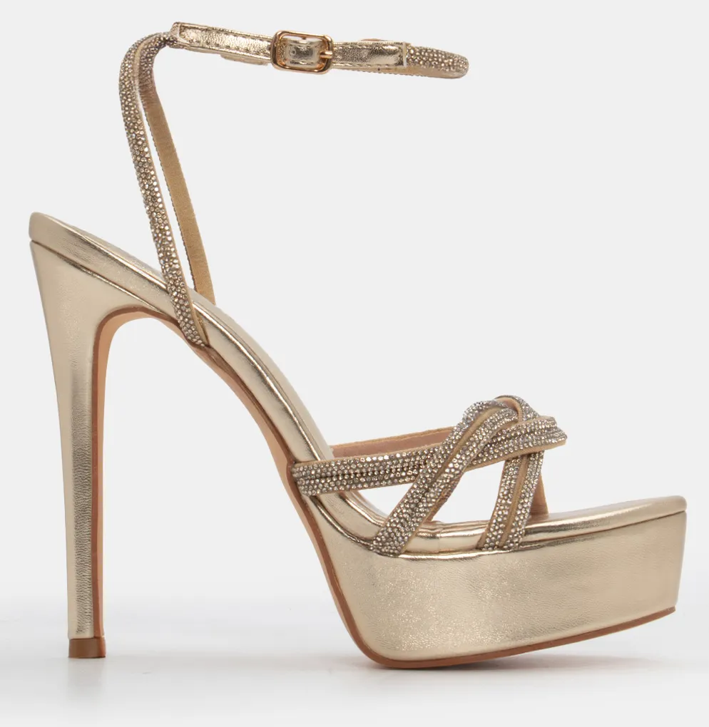 Πέδιλα με Φιάπα & Διακοσμητικά Strass - Χρυσό