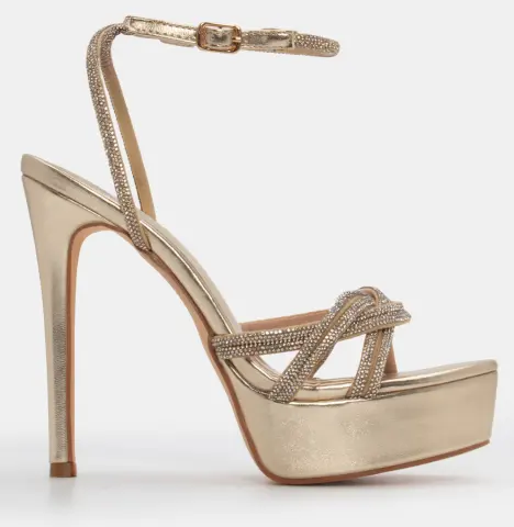 Πέδιλα με Φιάπα & Διακοσμητικά Strass - Χρυσό