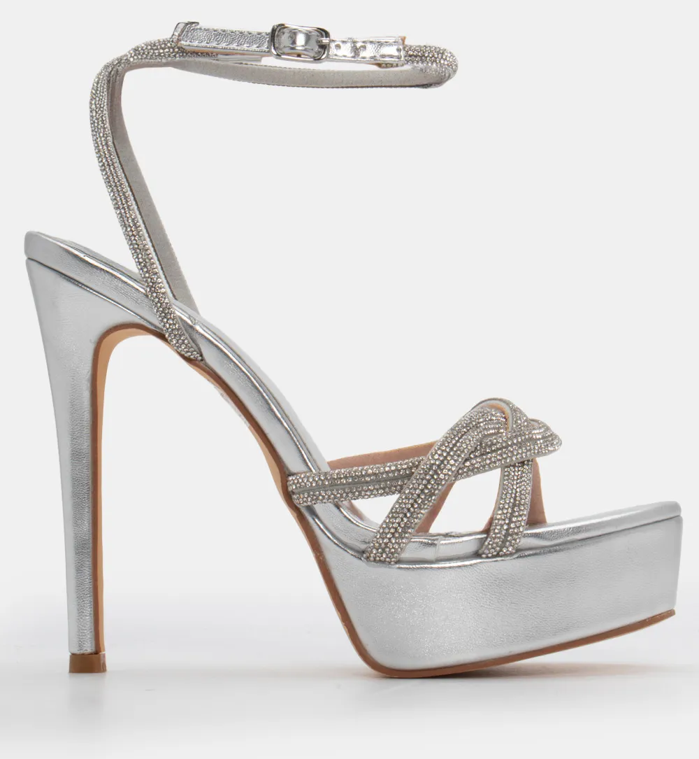 Πέδιλα με Φιάπα & Διακοσμητικά Strass - Ασημί