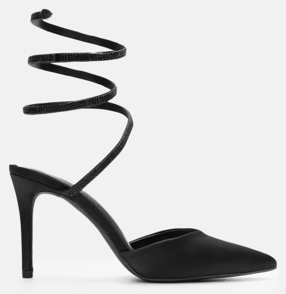 Γόβες Μυτερές με Περιστρεφόμενο Λουράκι απο Strass - Μαύρο