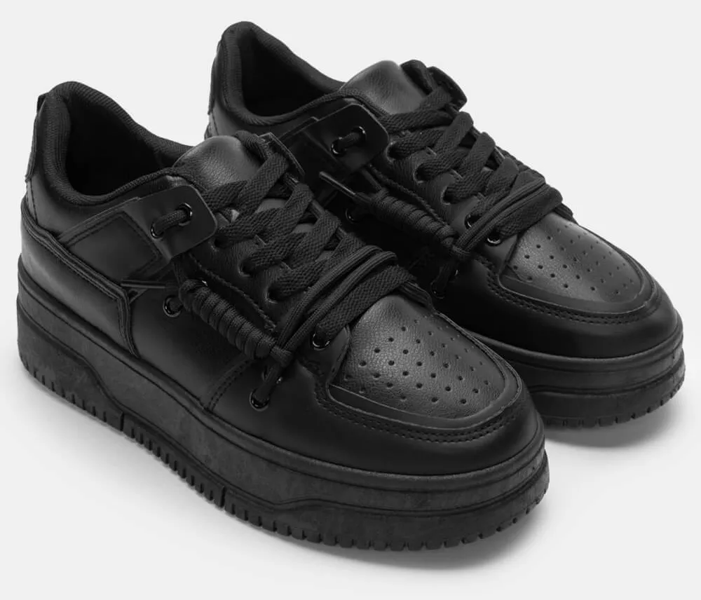 Sneakers με Διπλά Κορδόνια - Μαύρο
