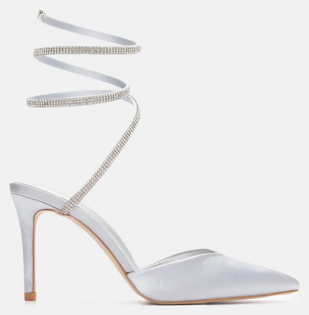 Γόβες Μυτερές με Περιστρεφόμενο Λουράκι απο Strass - Ασημί