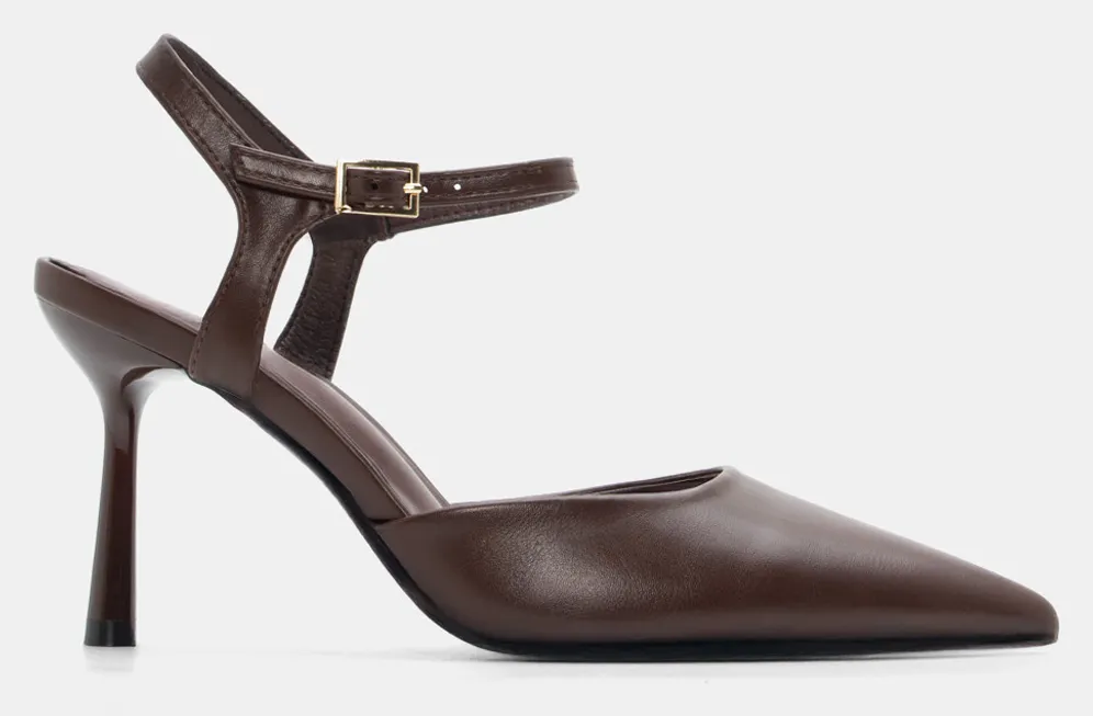 Γόβες Μυτερές με Μπαρέτα - Καφέ