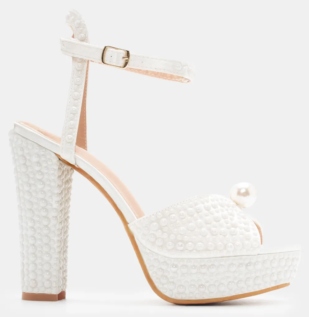 Πέδιλα με Διακοσμητικές Πέρλες - Λευκό