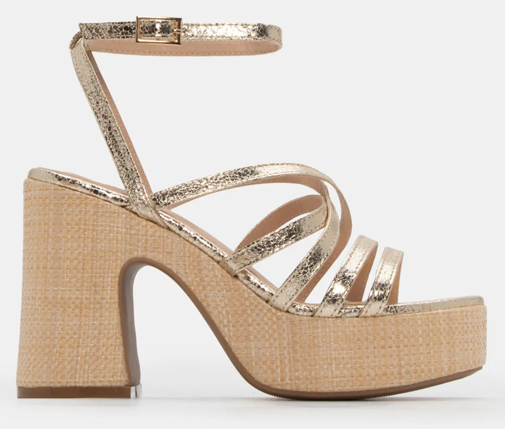 Πλατφόρμες με Πολλαπλά Λουράκια & Μπαρέτα - Χρυσό