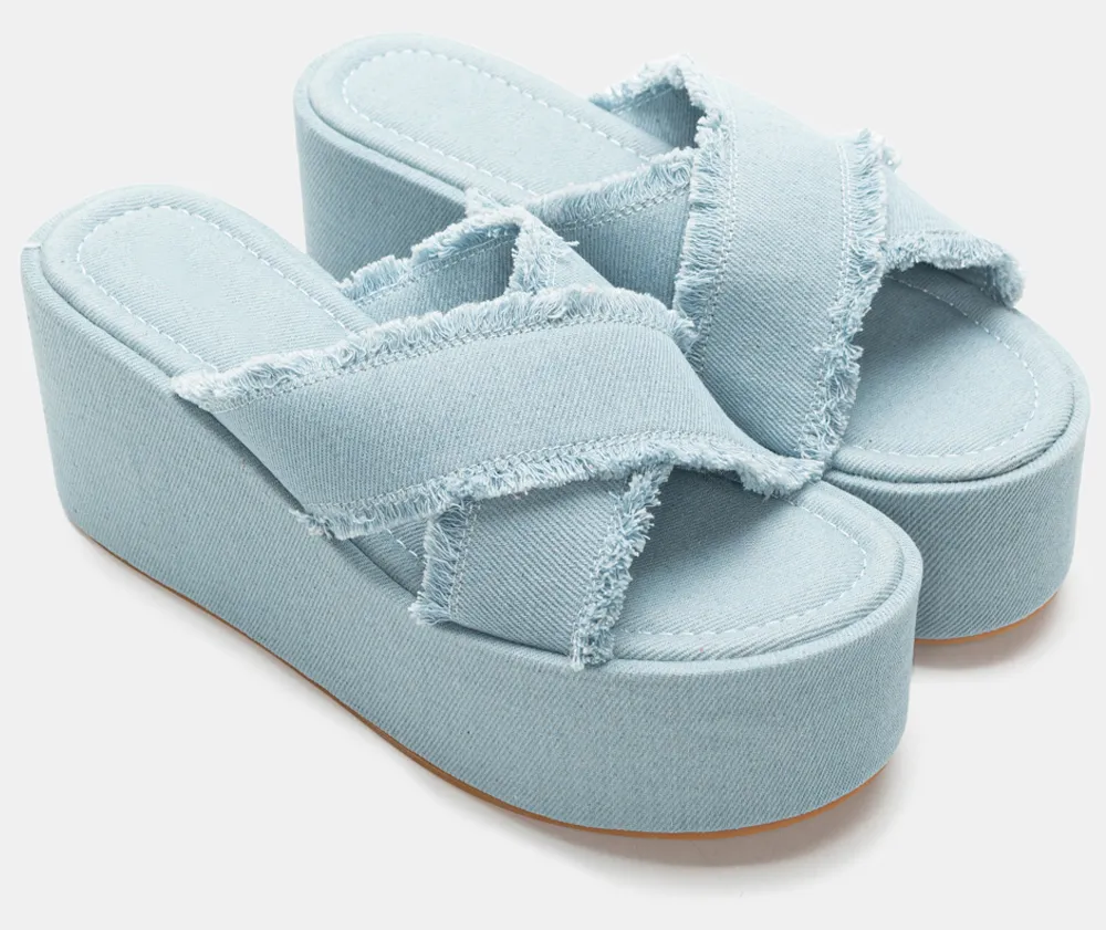 Πλατφόρμες Jean με Χιαστί Λουράκια - Denim