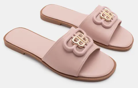 Flat Σανδάλια με Διακοσμητική Τόκα - Ροζ