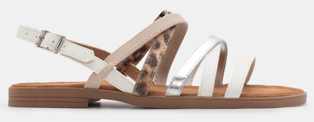 Flat Σανδάλια σε Συνδυασμό Χρωμάτων - Λευκό