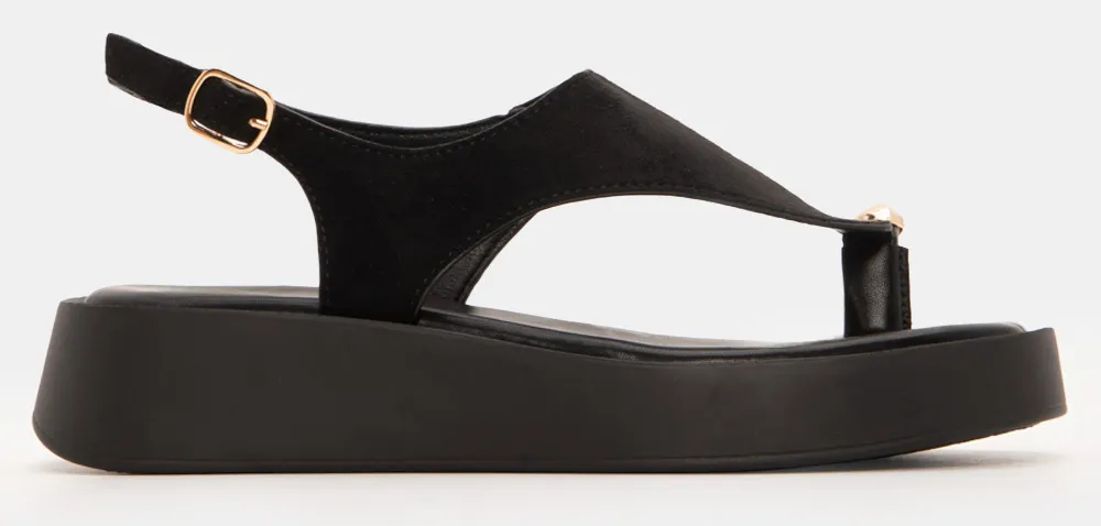 Σανδάλια Flatform με Μεταλλική Λεπτομέρεια - Μαύρο