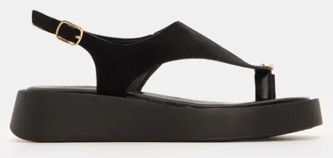 Σανδάλια Flatform με Μεταλλική Λεπτομέρεια - Μαύρο