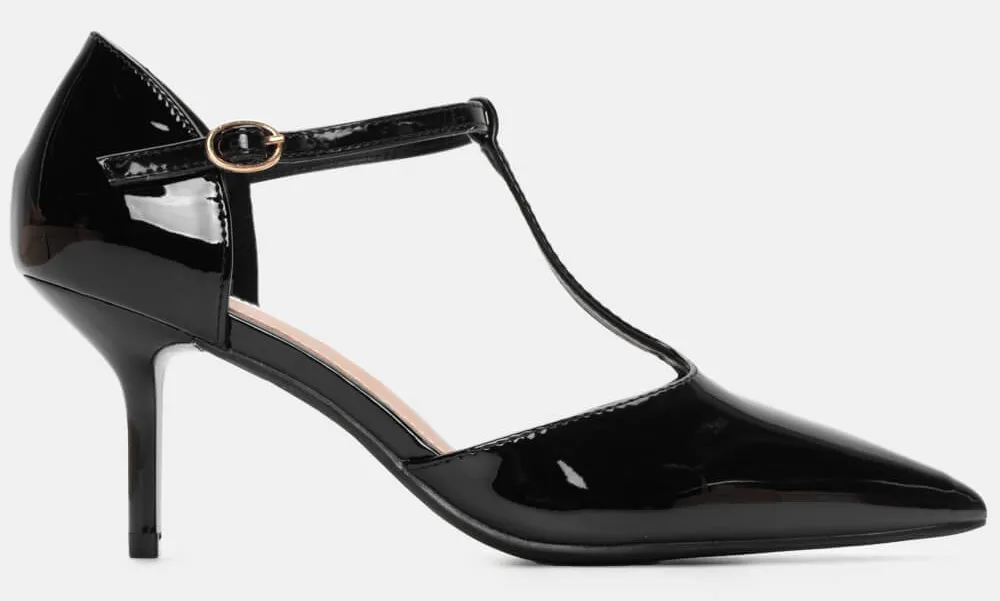 Γόβες Μυτερές με Τακούνι - Μαύρο-Λουστρίνι