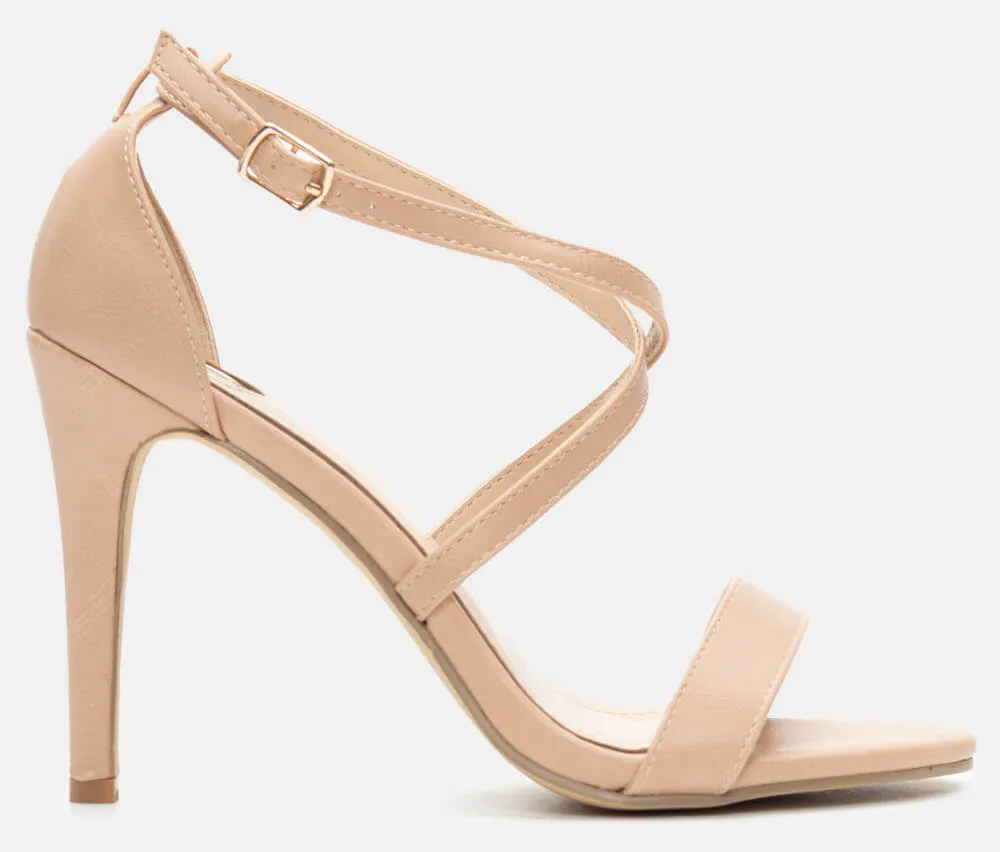Πέδιλα Στιλέτο με Χιαστί Λουριά - Nude