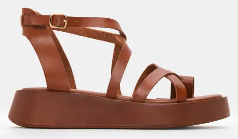 Σανδάλια Flatform με Χιαστί Λουράκια - Κάμελ