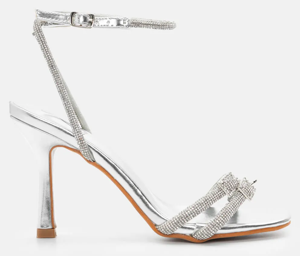 Πέδιλα με Στριφτό Λουράκι & Strass - Ασημί
