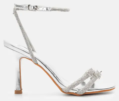 Πέδιλα με Στριφτό Λουράκι & Strass - Ασημί
