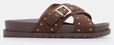 Σανδάλια Flatform με Χιαστί Λουράκια & Τρούκς - Καφέ Σκούρο