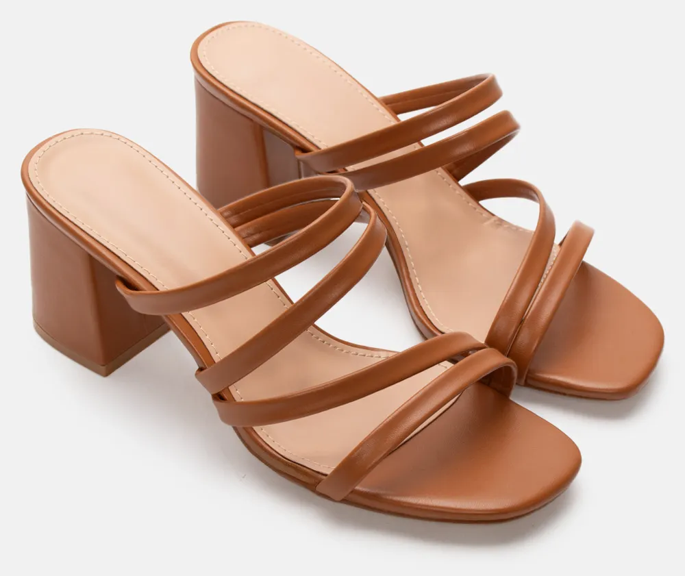 Mules με Πολλαπλά Λουράκια - Κάμελ