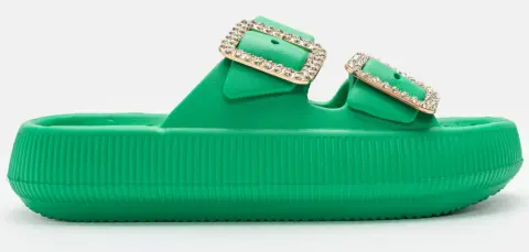 Παντόφλες Δίσολες με Strass - Πράσινο