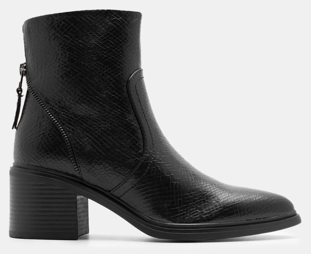 Μποτάκια με Διακοσμητικό Φερμουάρ - Animal Print Μαύρο Φίδι