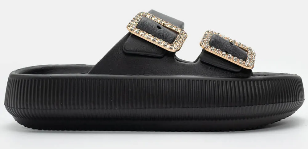 Παντόφλες Δίσολες με Strass - Μαύρο