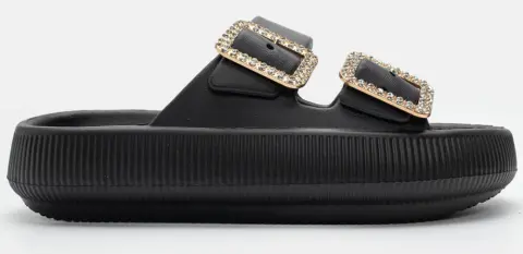 Παντόφλες Δίσολες με Strass - Μαύρο