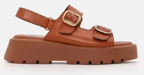 Σανδάλια Flatform με Διπλές Τόκες & Λουράκι Scratch - Κάμελ