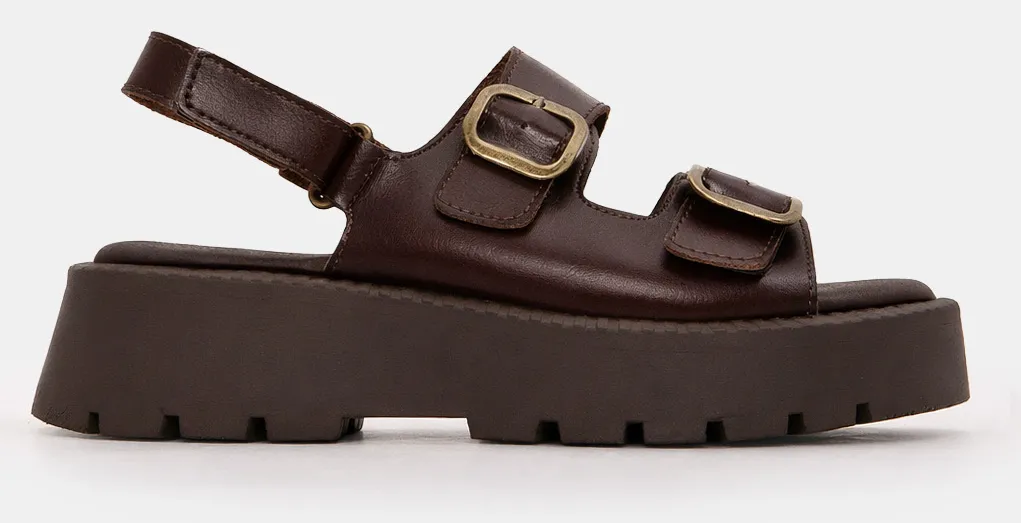 Σανδάλια Flatform με Διπλές Τόκες & Λουράκι Scratch - Καφέ Σκούρο