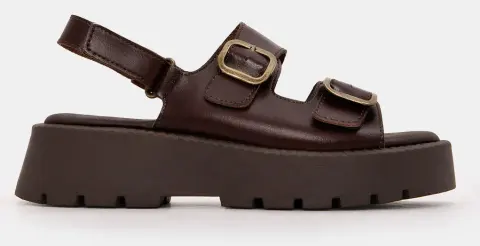 Σανδάλια Flatform με Διπλές Τόκες & Λουράκι Scratch - Καφέ Σκούρο