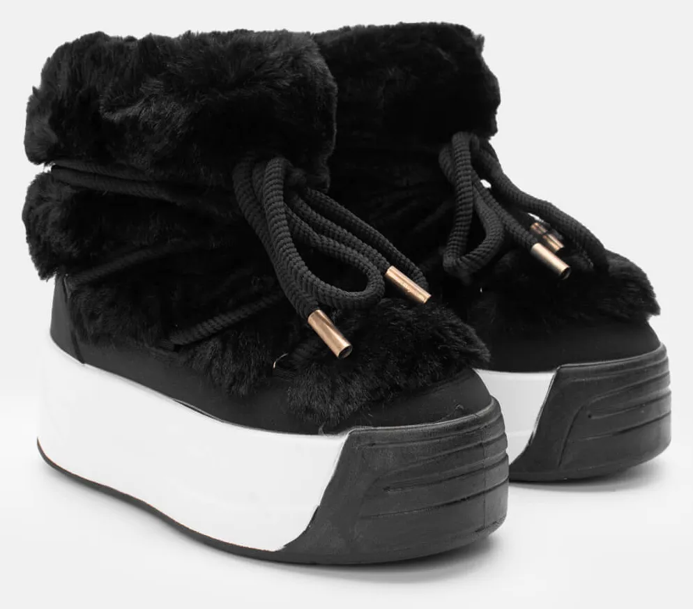 Μποτάκια Χιονιού με Διακοσμητικά Κορδόνια - Μαύρο