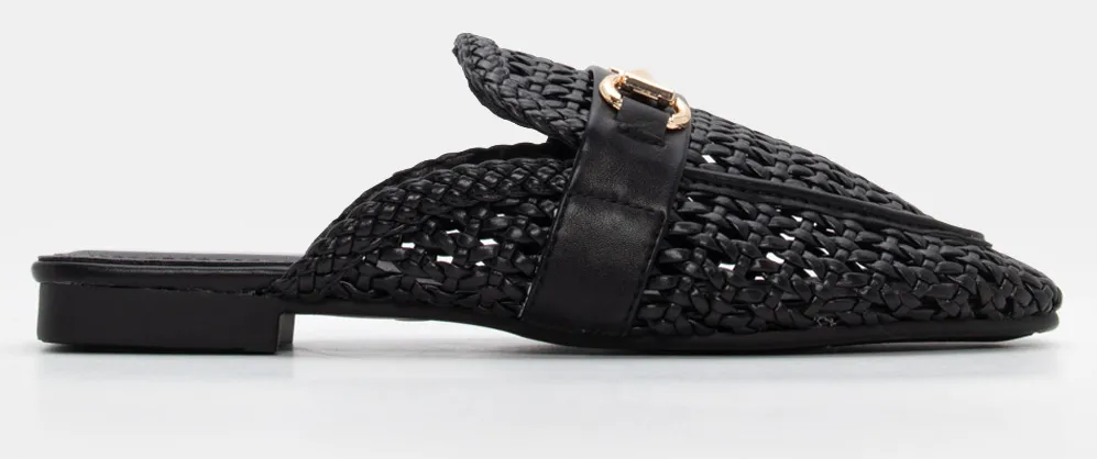 Mules Loafers με Πλεκτό Σχέδιο - Μαύρο