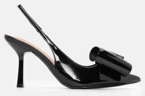 Γόβες Μυτερές με Διακοσμητικό Φιόγκο - Μαύρο-Λουστρίνι