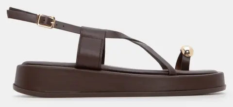 Σανδάλια Flatform με Χιαστί Λουράκια & Μεταλλική Λεπτομέρεια - Καφέ Σκούρο