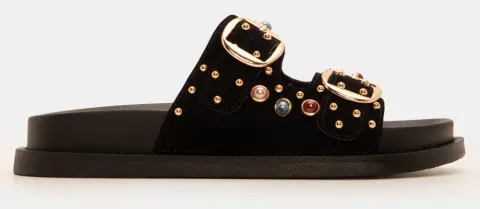 Σανδάλια Flatform με Διακοσμητικές Πέτρες - Μαύρο