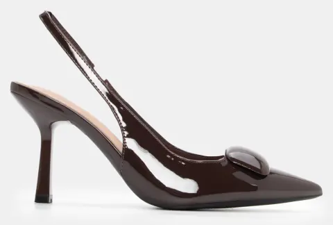 Γόβες Μυτερές Slingback με Τόκα - Καφέ Σκούρο